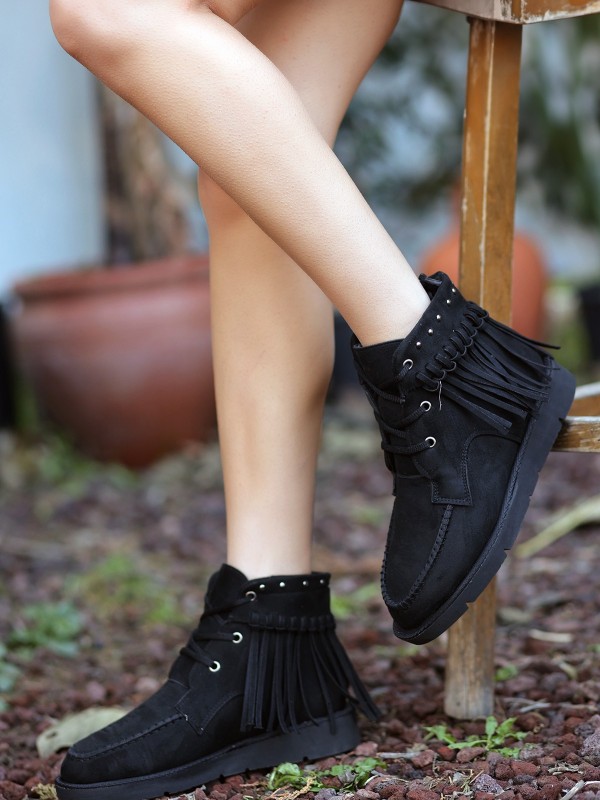 Trula Siyah Süet Bağcıklı Bot