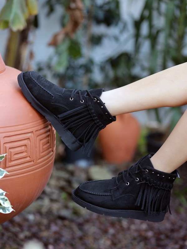 Trula Siyah Süet Bağcıklı Bot