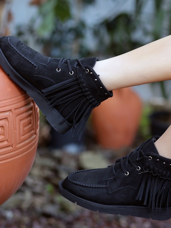 Trula Siyah Süet Bağcıklı Bot