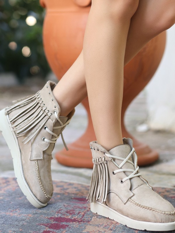 Trula Bej Süet Bağcıklı Bot