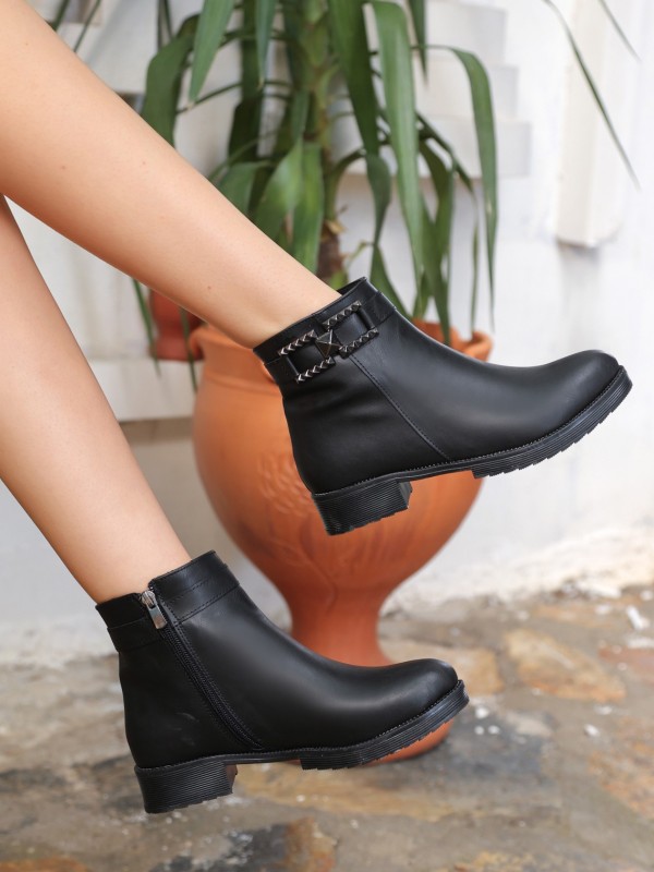 Elvira Siyah Cilt Topuklu Bot