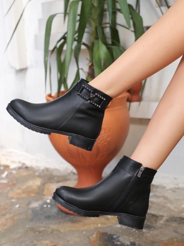 Elvira Siyah Cilt Topuklu Bot