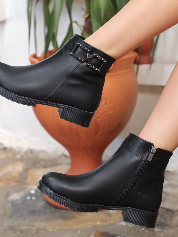 Elvira Siyah Cilt Topuklu Bot