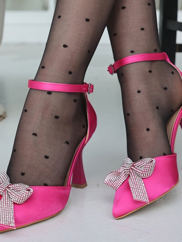 Vigan Fuşya Saten Topuklu Ayakkabı