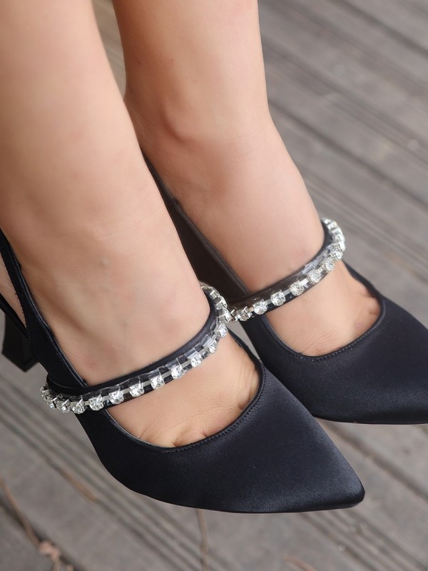 Trac Siyah Saten Topuklu Ayakkabı