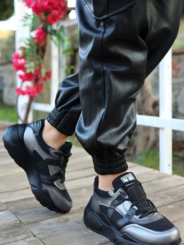 Wiole Gri Cilt Bağcıklı Spor Ayakkabı