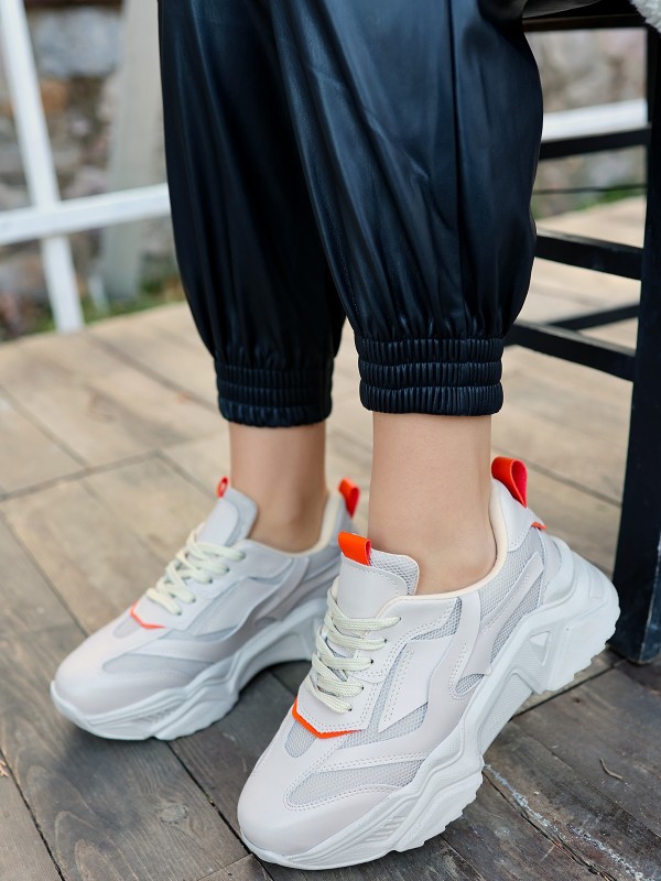 Dica Bej Cilt Bağcıklı Spor Ayakkabı