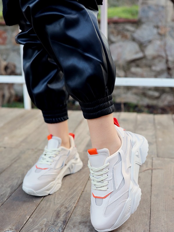 Dica Bej Cilt Bağcıklı Spor Ayakkabı