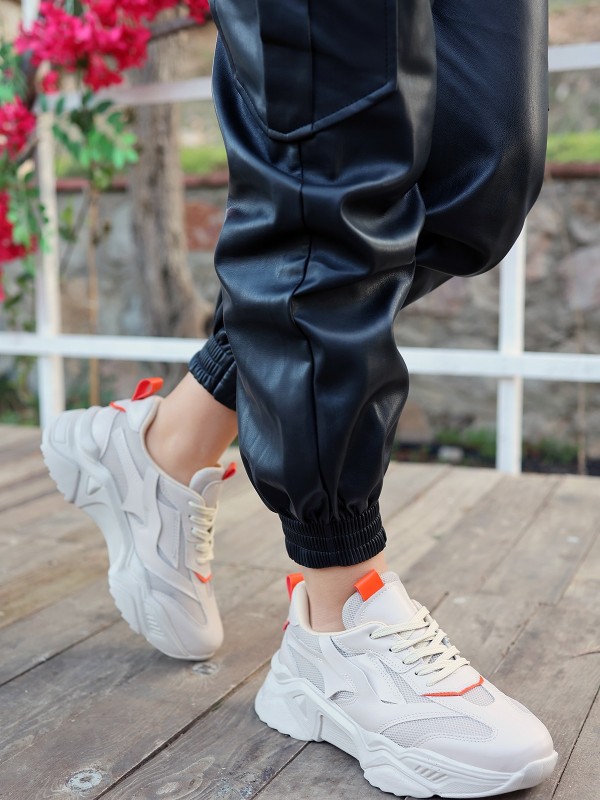 Dica Bej Cilt Bağcıklı Spor Ayakkabı