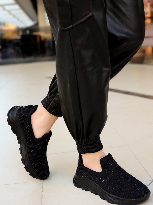 Mıry Siyah Streç Siyah Tabanlı Spor Ayakkabı Mıry Siyah Streç Siyah Tabanlı Spor Ayakkabı