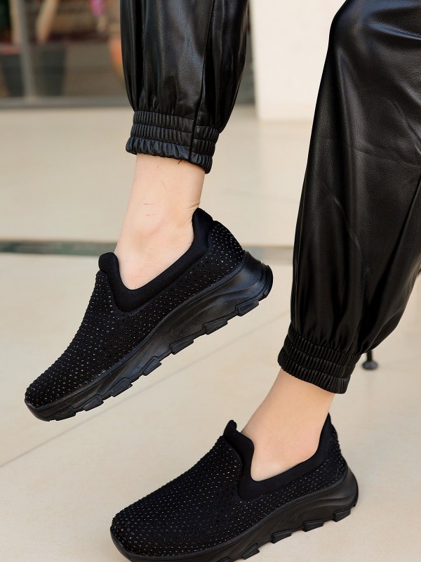 Mıry Siyah Streç Siyah Tabanlı Spor Ayakkabı Mıry Siyah Streç Siyah Tabanlı Spor Ayakkabı