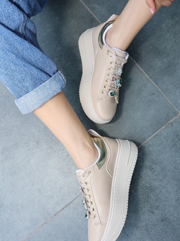 Tenya Nude Cilt Taşlı Bağcıklı Spor Ayakkabı