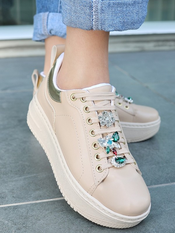 Tenya Nude Cilt Taşlı Bağcıklı Spor Ayakkabı