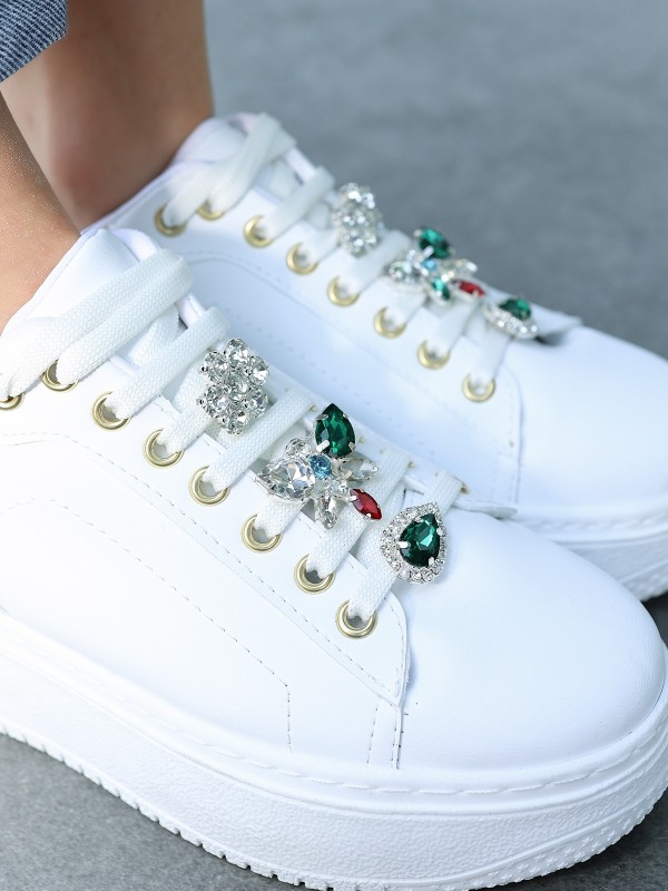 Tenya Beyaz Cilt Taşlı Bağcıklı Spor Ayakkabı