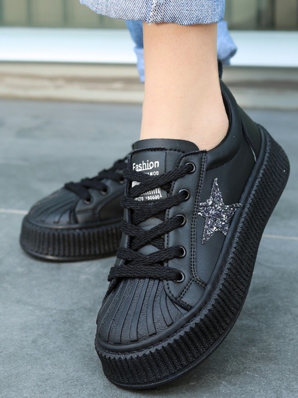 Piata Siyah Cilt Bağcıklı Spor Ayakkabı