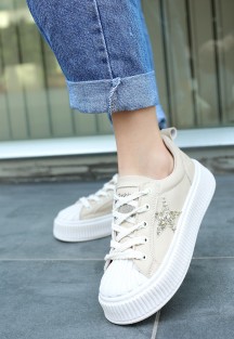 Piata Bej Cilt Bağcıklı Spor Ayakkabı