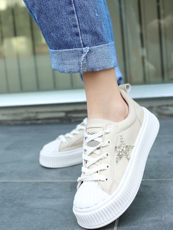 Piata Bej Cilt Bağcıklı Spor Ayakkabı