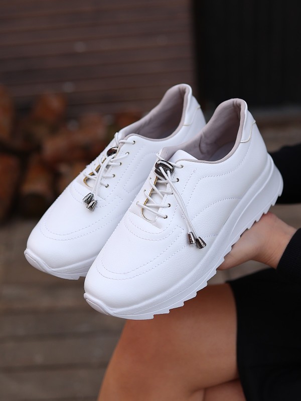 Romy Beyaz Cilt  Bağcıklı Spor Ayakkabı