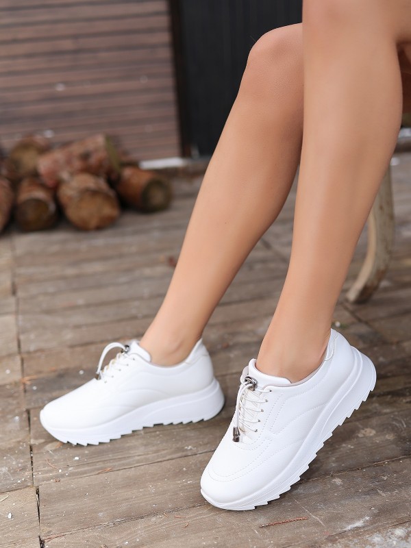 Romy Beyaz Cilt  Bağcıklı Spor Ayakkabı
