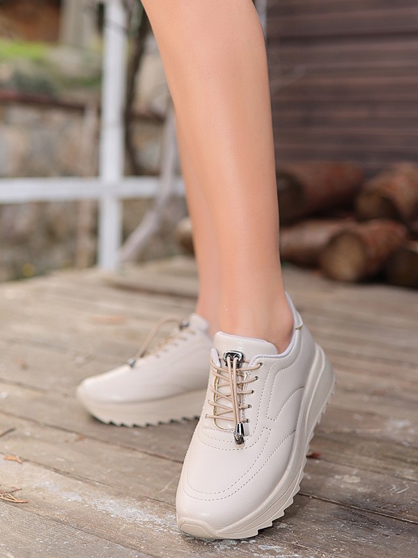 Romy Bej Cilt  Bağcıklı Spor Ayakkabı