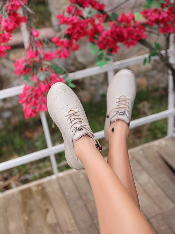 Romy Bej Cilt  Bağcıklı Spor Ayakkabı