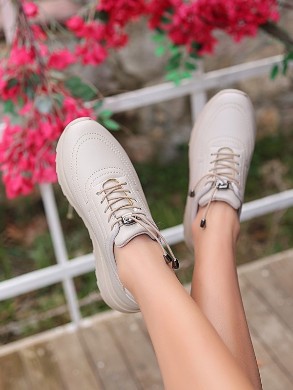 Romy Bej Cilt  Bağcıklı Spor Ayakkabı