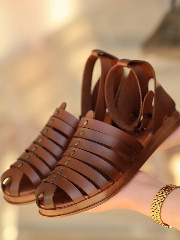 Motali Taba Deri Sandalet