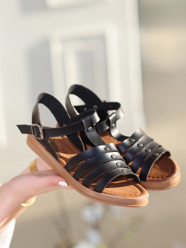 Jikto Siyah Deri Sandalet