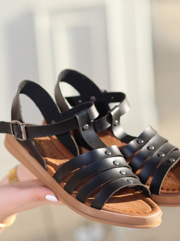 Jikto Siyah Deri Sandalet