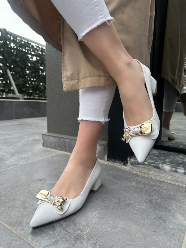 Nell Beyaz Cilt Topuklu Ayakkabı