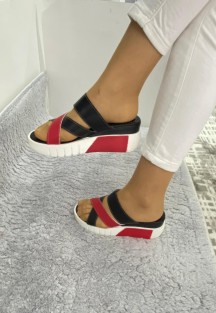 Sandy Kırmızı/Siyah Cilt Dolgu Topuk Terlik