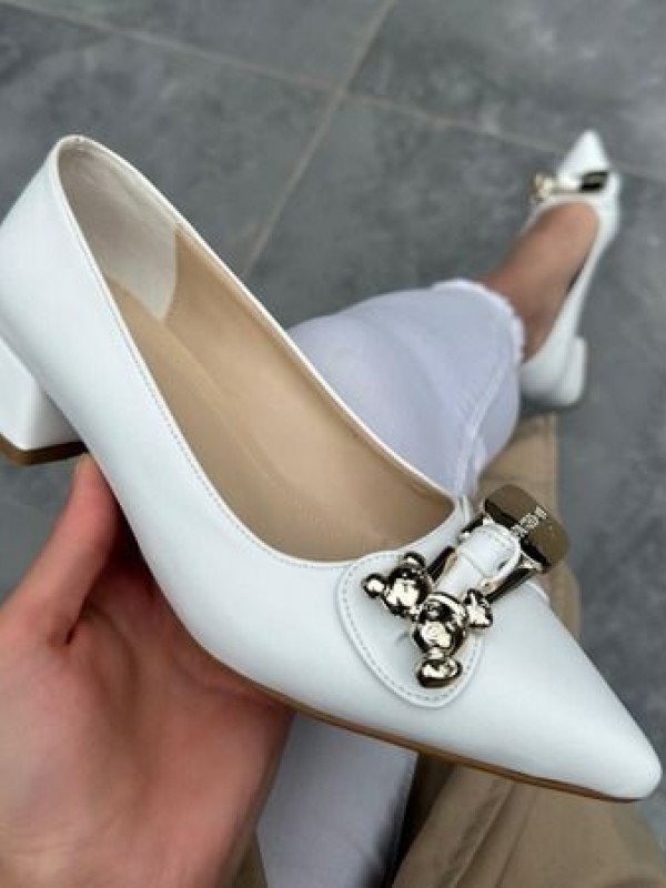 Nell Beyaz Cilt Topuklu Ayakkabı