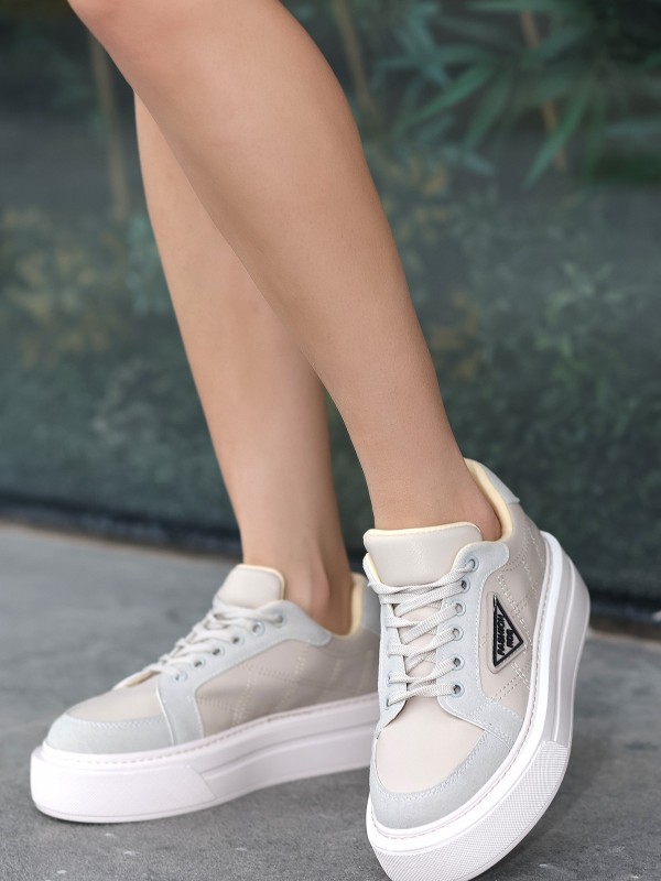 Julya Bej Cilt Bağcıklı Spor Ayakkabı