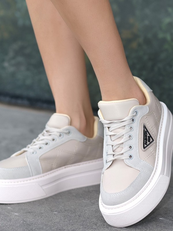 Julya Bej Cilt Bağcıklı Spor Ayakkabı