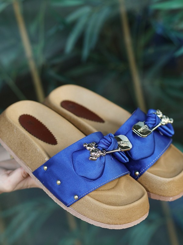 Jude Saks Mavisi Saten Ayıcıklı Terlik