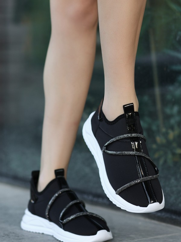 Olgo Siyah Streç Spor Ayakkabı