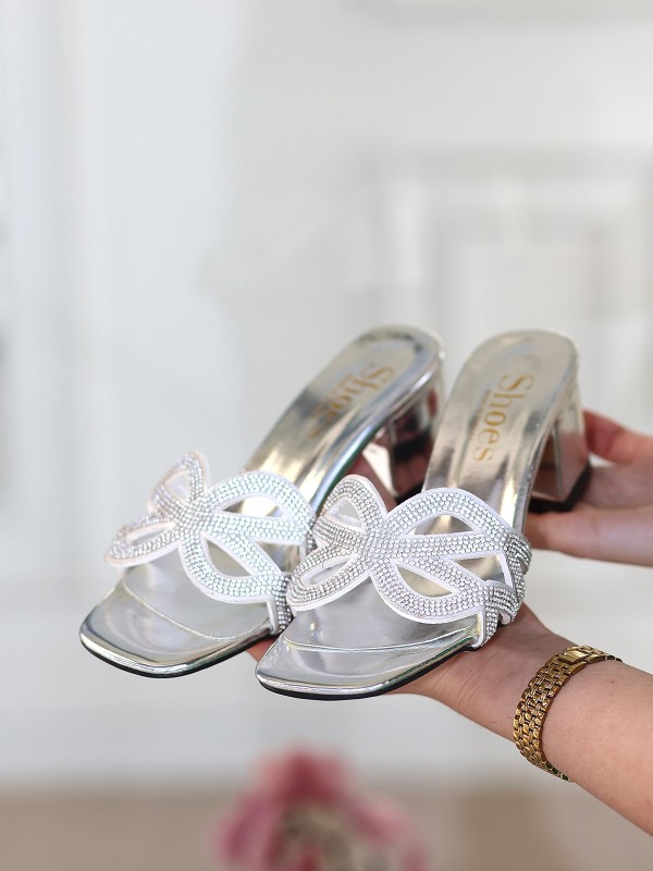 Bonde Gümüş Rugan Topuklu Terlik