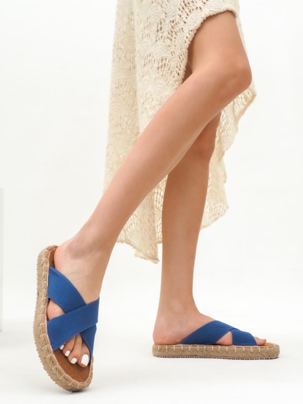 Jinor Mavi Keten Espadril Terlik