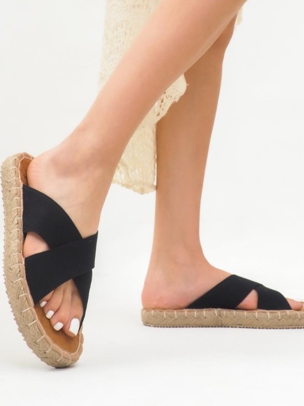 Jinor Siyah Keten Espadril Terlik