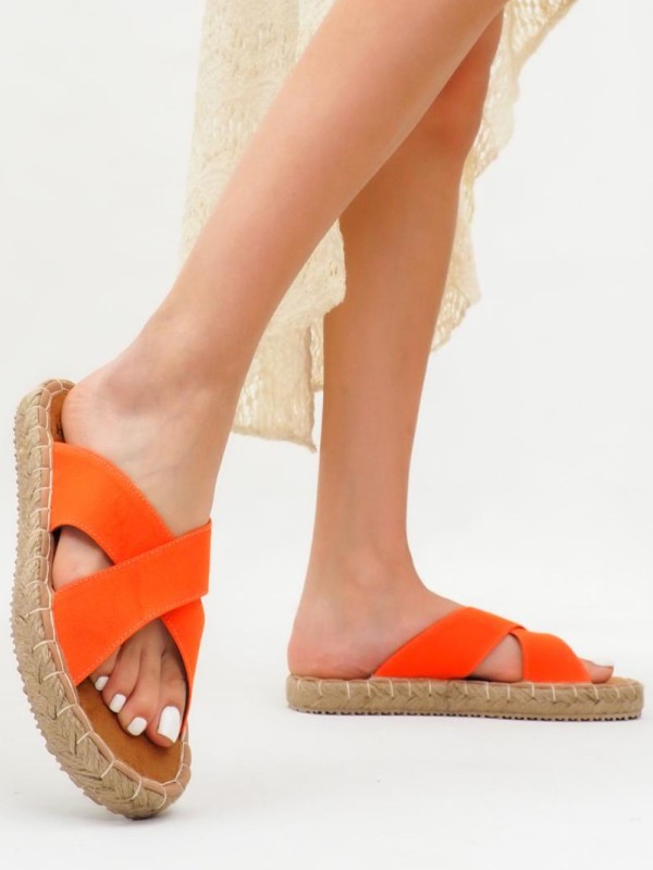 Jinor Turuncu Keten Espadril Terlik