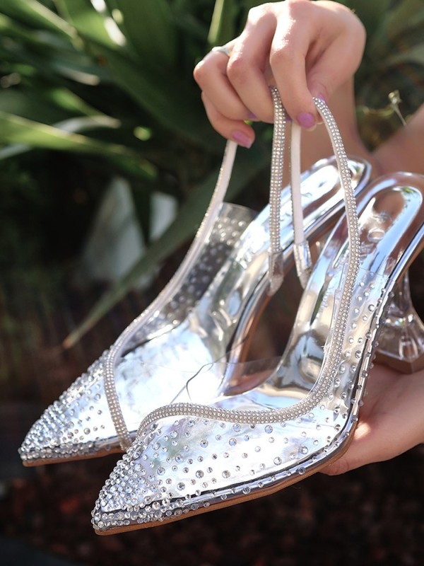 Else Gümüş Şeffaf Boncuk İşlemeli Topuklu Ayakkabı