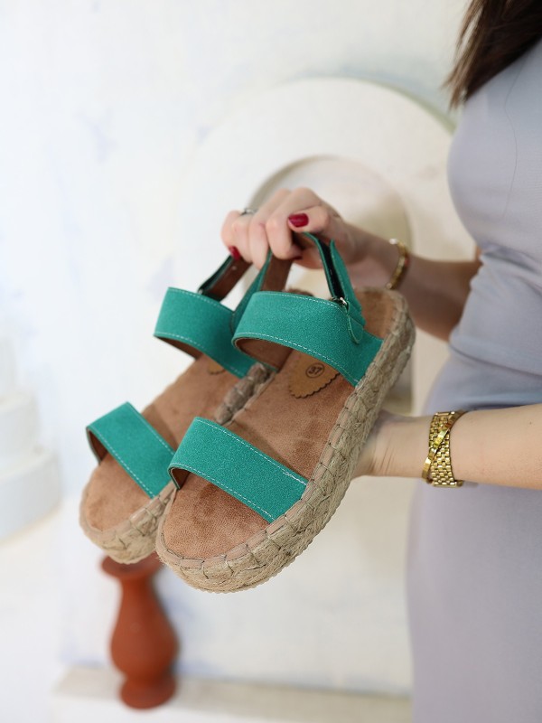 Wery Turkuaz Deri Cırt Cırtlı Sandalet