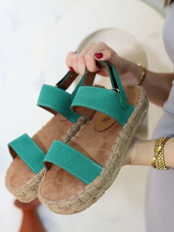 Wery Turkuaz Deri Cırt Cırtlı Sandalet