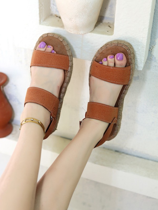 Wery Kahverengi Deri Cırt Cırtlı Sandalet