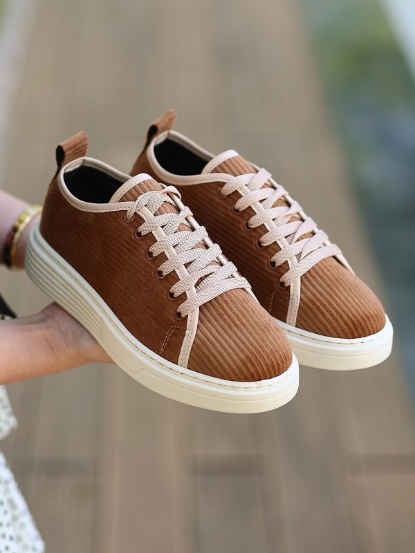 Aprel Taba Kadife Bağcıklı Spor Ayakkabı