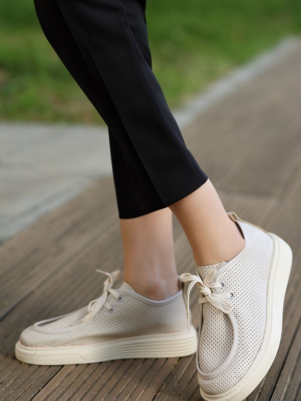 Olse Bej Cilt Bağcıklı Spor Ayakkabı