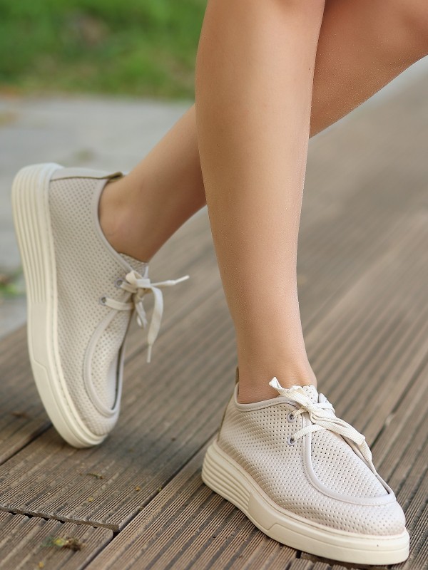 Olse Bej Cilt Bağcıklı Spor Ayakkabı