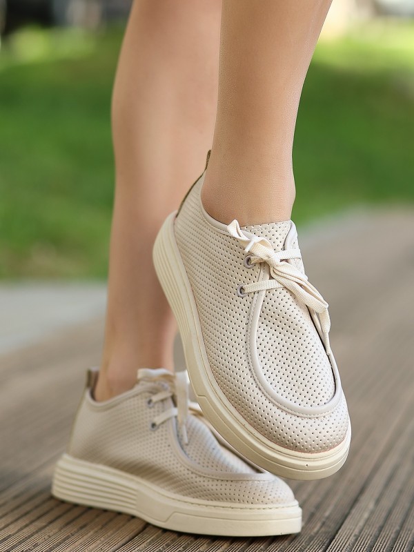 Olse Bej Cilt Bağcıklı Spor Ayakkabı