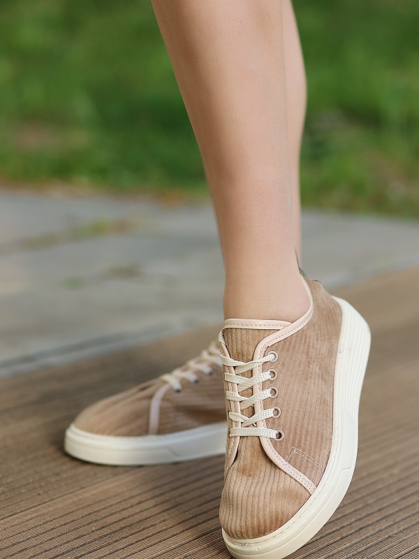 Aprel Nude Kadife Bağcıklı Spor Ayakkabı