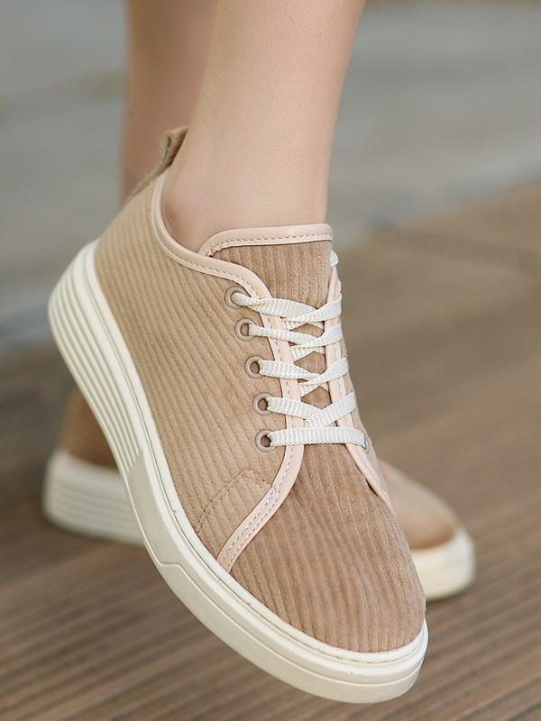 Aprel Nude Kadife Bağcıklı Spor Ayakkabı